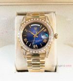 Yellow Gold with Baguettes Rolex Day-Date 41 mm Watches Blue Gradient Dial